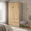 AKORD CLP S90 Kétajtós Ruhásszekrény Laminált Lap Kasmír / Artisan Tölgy Fiókos