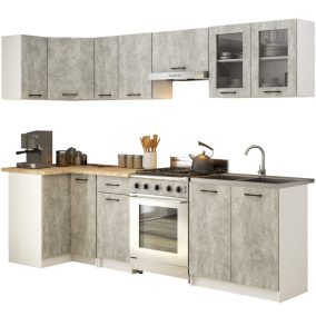   AKORD Oliwia 3M Sarok Konyhabútor Szett Vitrines Beton-Fehér