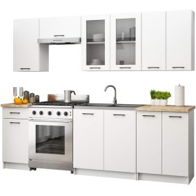   AKORD Oliwia 2.4m Fehér Konyhabútor Szett Üveges Vitrinnel