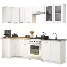   AKORD Oliwia 3M Sarok Konyhabútor Szett Üvegvitrinnel Fehér