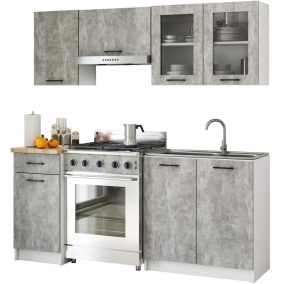 AKORD Oliwia 1.8m Konyhabútor Szett Vitrinnel Beton Szürke