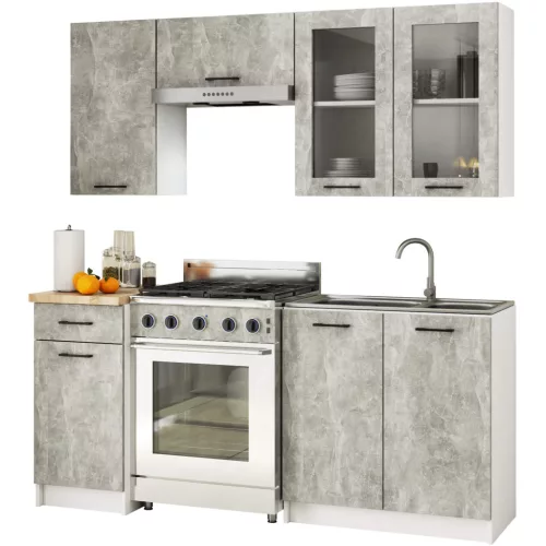 AKORD Oliwia 1.8m Konyhabútor Szett Beton Mintázatú Frontokkal