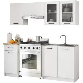 AKORD Oliwia 1.8m Konyhabútor Szett Üvegvitrines Fehér