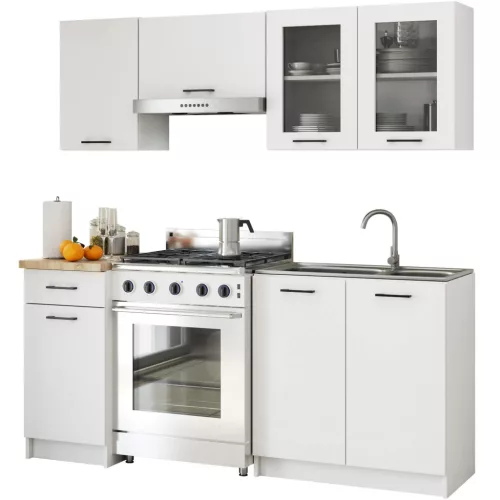 AKORD Oliwia 1.8m Konyhabútor Szett Üvegvitrines Fehér