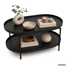   AKORD Furniture Factory Cortado Dohányzóasztal MDF Fekete Ovális Polccal