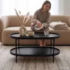 AKORD Furniture Factory Cortado Dohányzóasztal MDF Fekete Ovális Polccal