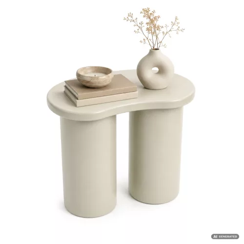 AKORD Furniture Factory Cube Dohányzóasztal MDF Krémszínű Dupla Hengeres Talppal