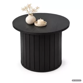   AKORD Furniture Factory NUBO Kerek Dohányzóasztal MDF Fekete Rovátkolt