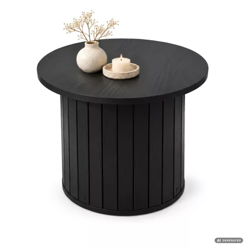 AKORD Furniture Factory NUBO Kerek Dohányzóasztal MDF Fekete Rovátkolt