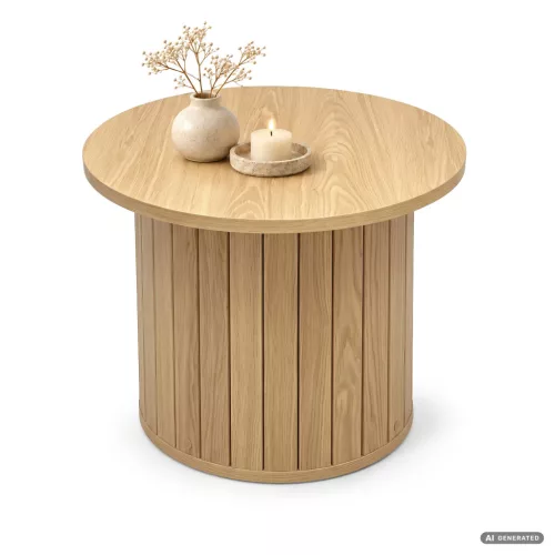 AKORD Furniture Factory NUBO Kerek Dohányzóasztal MDF Természetes Fa Ryflezett