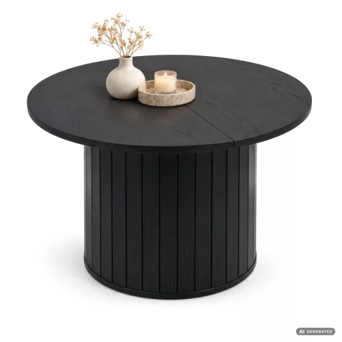 AKORD Furniture Factory NUBO Kerek Dohányzóasztal MDF Fekete Rovátkolt Alappal