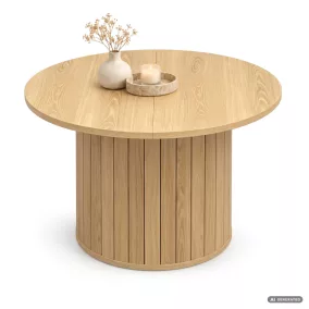   AKORD Furniture Factory NUBO Kerek Dohányzóasztal MDF Natúr Fa Rovátkolt Alappal