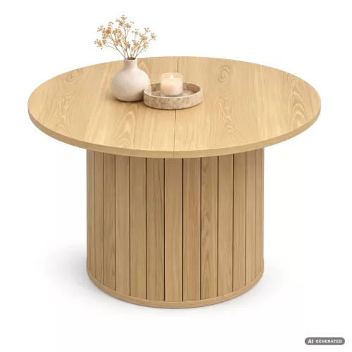 AKORD Furniture Factory NUBO Kerek Dohányzóasztal MDF Natúr Fa Rovátkolt Alappal