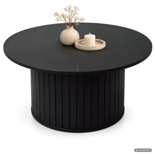 AKORD Furniture Factory NUBO Kerek Dohányzóasztal MDF Fekete Rejtett Tárolóval