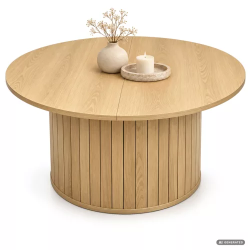 AKORD Furniture Factory NUBO Kerek Dohányzóasztal MDF Természetes Fa Rejtett Tárolóval