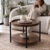 AKORD Furniture Factory RIVA Kerek Dohányzóasztal MDF Dió Fekete Lábakkal és Polccal