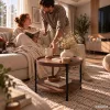 AKORD Furniture Factory RIVA Kerek Dohányzóasztal MDF Dió Fekete Lábakkal és Polccal