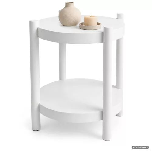 AKORD Furniture Factory Terra Kerek Dohányzóasztal MDF Fehér Polccal