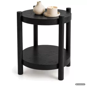   AKORD Furniture Factory Terra Kerek Dohányzóasztal MDF Fekete Polccal