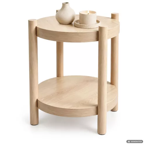 AKORD Furniture Factory Terra Kerek Dohányzóasztal MDF Természetes Fa Alsó Polccal