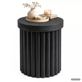   AKORD Furniture Factory TINO Kerek Dohányzóasztal MDF Fekete Rovátkolt Alappal