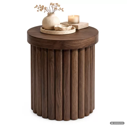 AKORD Furniture Factory TINO Kerek Dohányzóasztal MDF Dió Bordázott Alap