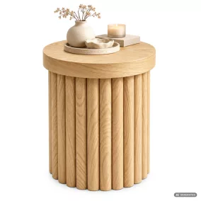   AKORD Furniture Factory TINO Kerek Dohányzóasztal MDF Természetes Fa Rovátkolt Alappal