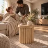 AKORD Furniture Factory TINO Kerek Dohányzóasztal MDF Természetes Fa Rovátkolt Alappal