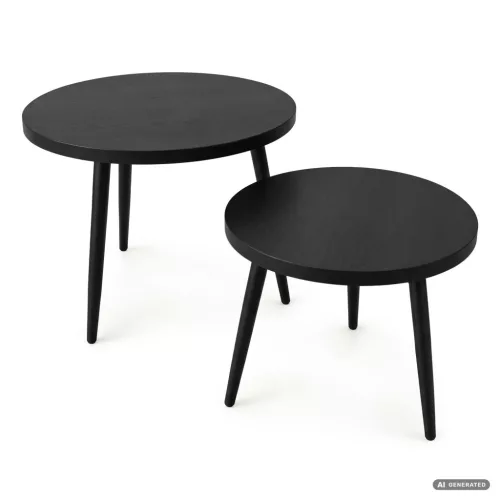 AKORD Furniture Factory TWINO Dohányzóasztal Szett MDF Fekete Kerek