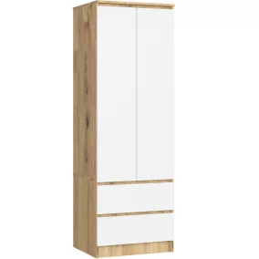   AKORD Star S60 Kétajtós Ruhásszekrény Artisan Tölgy Fehér Fiókokkal
