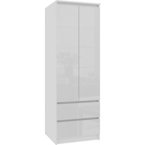  AKORD Star S60 Magasfényű Fehér Ruhásszekrény 2 Ajtóval és 2 Fiókkal