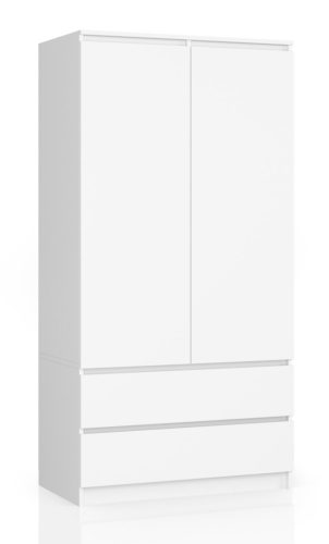 AKORD CLP S90 Kétajtós Ruhásszekrény Laminált Fehér Fiókos