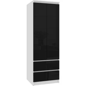   AKORD Star S60 Kétajtós Ruhásszekrény Fehér-Fekete Magasfényű