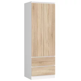   AKORD Star Kétajtós Ruhásszekrény Laminált Fehér-Sonoma 60cm