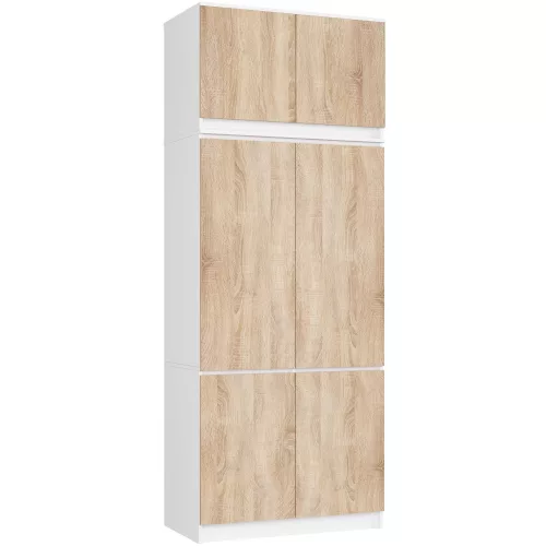 AKORD CLP S90 Szafa 6 Ajtós Nadstawkával Laminált Fehér Sonoma Tölgy