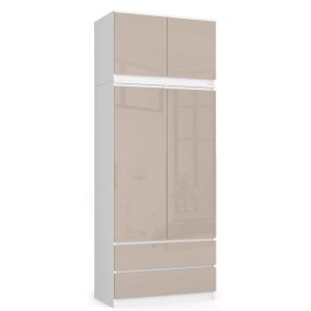  AKORD CLP Magasított Ruhásszekrény Cappuccino Magasfényű 2 Ajtós 2 Fiókos