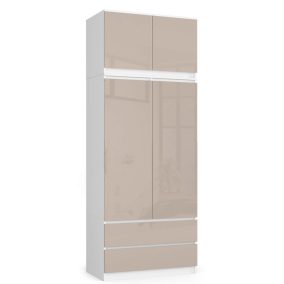   AKORD CLP Magasított Ruhásszekrény Cappuccino Magasfényű 2 Ajtós 2 Fiókos
