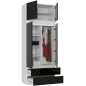   AKORD CLP S90 Magasított Ruhásszekrény Laminált Fehér-Fekete Magasfényű