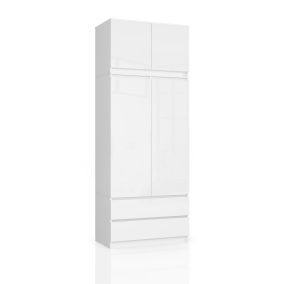   AKORD CLP Magasfényű Fehér Rátétes Szekrény 2 Ajtóval és 2 Fiókkal