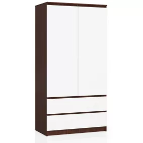   AKORD Modern 90 Kétajtós Ruhásszekrény Wenge-Fehér Laminált Fiókokkal
