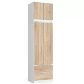 AKORD Star K60 Magasított Ruhásszekrény Laminált Fehér-Sonoma Tölgy