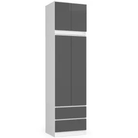   AKORD Star K60 Magasított Ruhásszekrény Laminált Fehér-Szürke