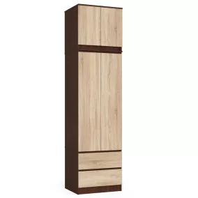   AKORD Star Magasított Ruhásszekrény Laminált Wenge-Sonoma 2 Ajtós 2 Fiókos