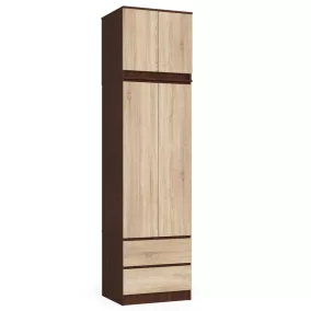   AKORD Star Magasított Ruhásszekrény Laminált Wenge-Sonoma 2 Ajtós 2 Fiókos