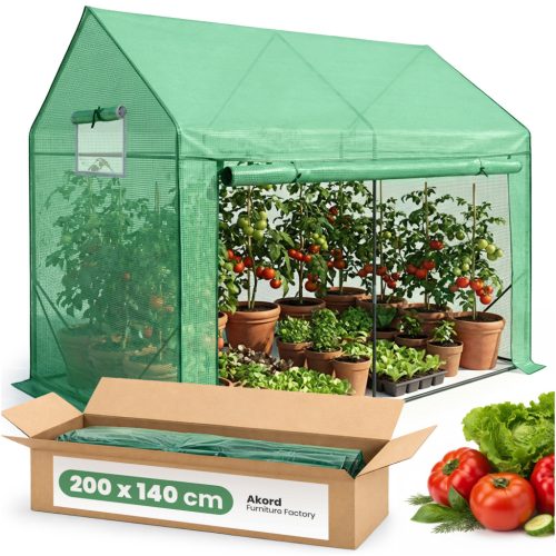 AKORD kerti fóliasátor üvegház 1 ajtóval 2 ablakkal zöld 200x140x200 cm