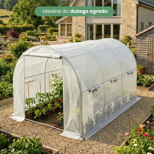 AKORD fóliasátor üvegház tunel fehér 200x300x200 cm 1 ajtó 6 ablak UV szűrő