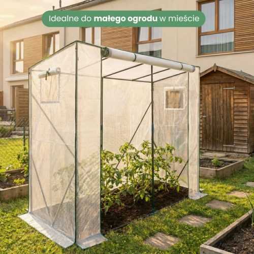 AKORD Furniture Factory Kerti Fóliasátor Fehér 202x80x170 cm UV Szűrővel 1 Ajtó 2 Ablak