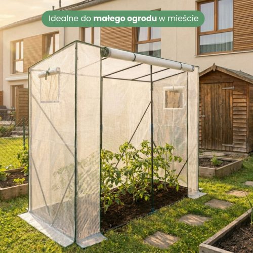 AKORD Furniture Factory Kerti Fóliasátor Fehér 202x80x170 cm UV Szűrővel 1 Ajtó 2 Ablak