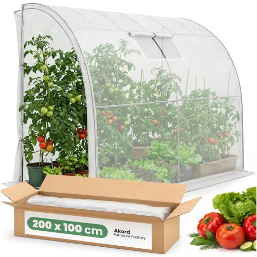 AKORD Fóliás Fali Üvegház 1 Ajtóval 1 Ablakkal Fehér 100x200x210 cm
