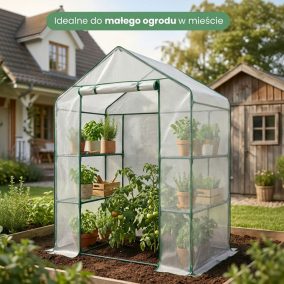 AKORD mini fóliaház polcokkal fehér 143x73x195 cm